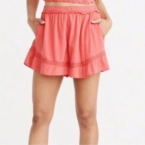 Abercrombie & Fitch Coral Ruffle Hem Shorts Med Boho Summer Festival Beachwear